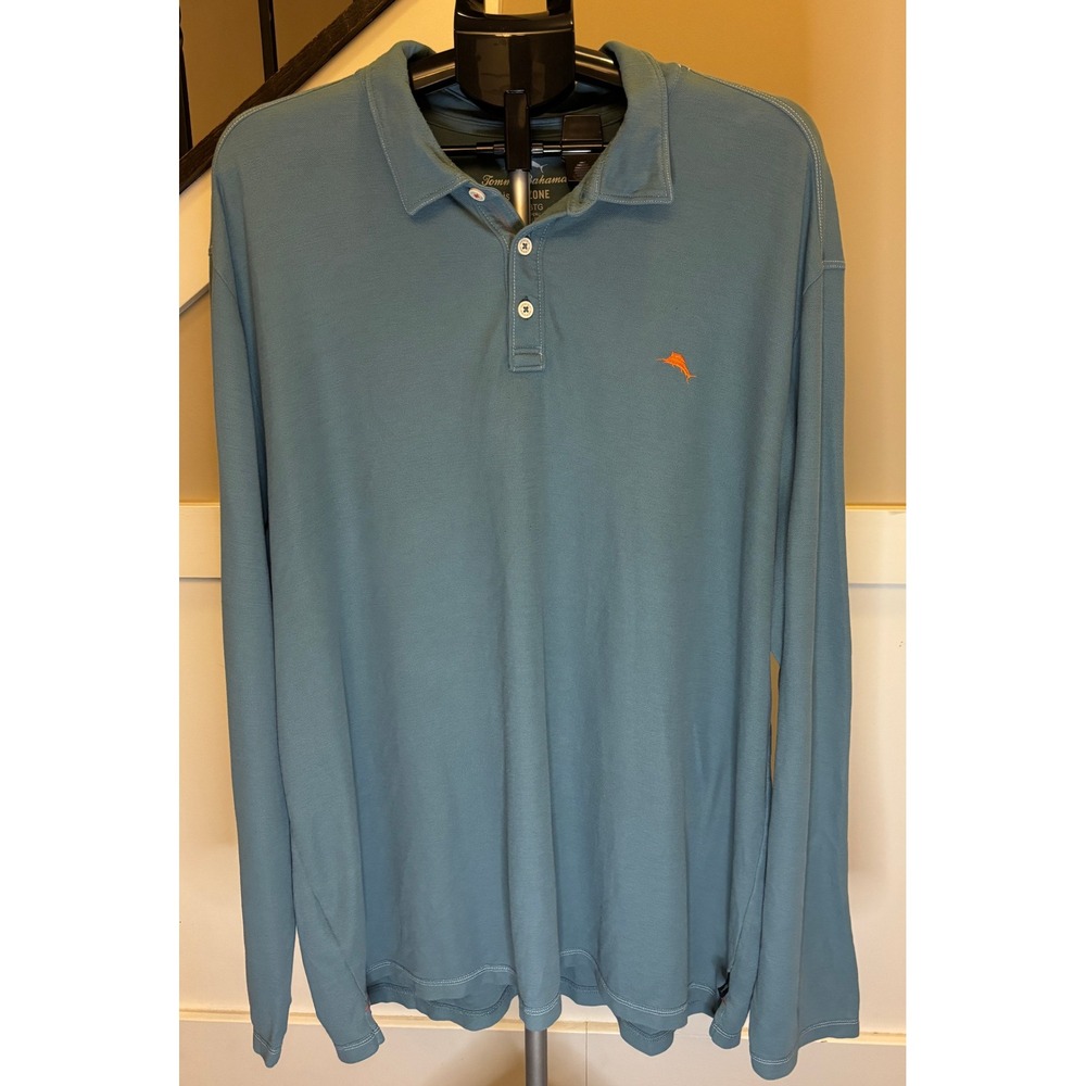Tommy Bahama IslandZone Mens 3XL Long Sleeve Polo Shirt Blue Pima Cotton Blend
